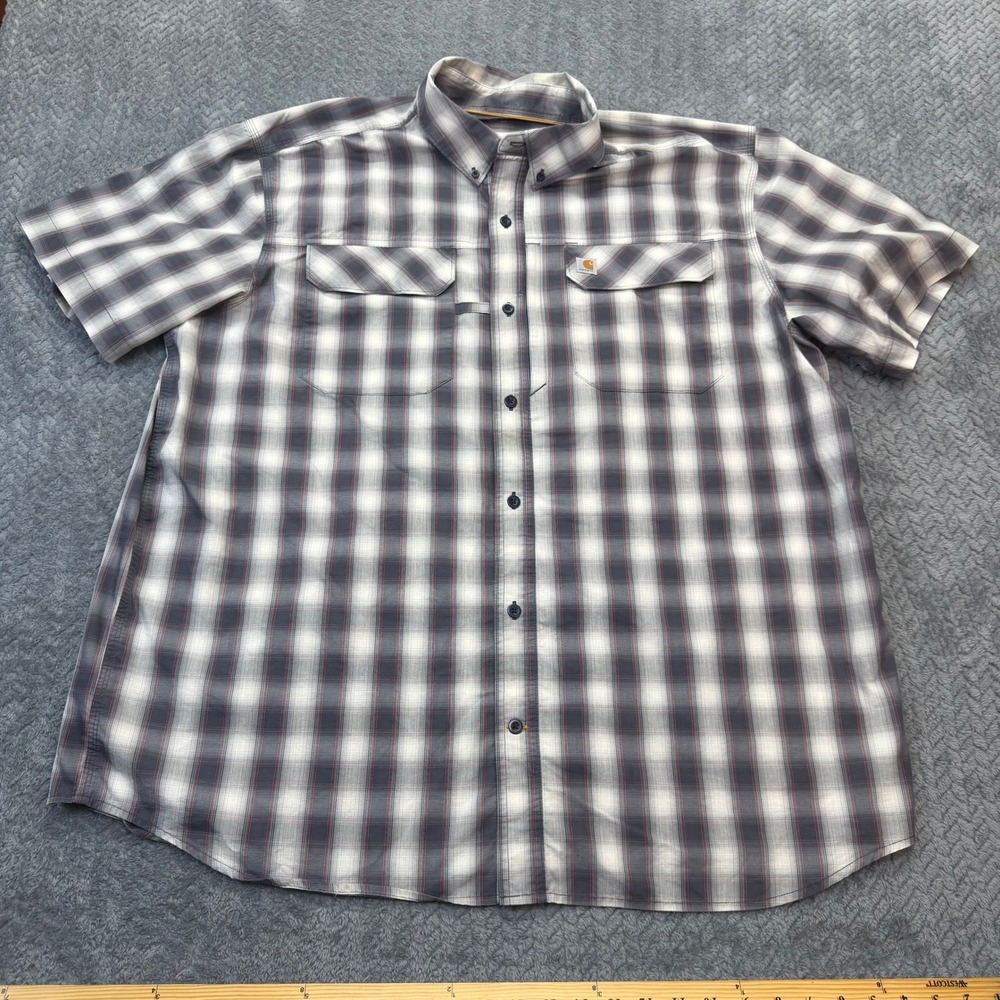 Carhartt Force Shirt Mens 2XL Relaxed Fit Grey Plaid Short Sleeve Work Workwear
